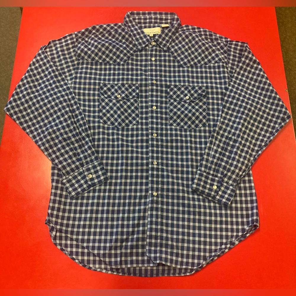 Eagle Crest Shirt Pearl Snap Button Up Shirt Cowboy Western Blue Plaid XL